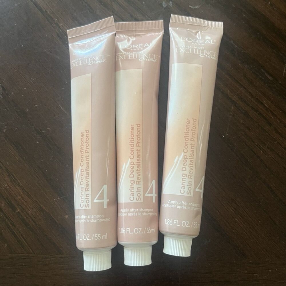 (3) Loreal Paris Excellence Creme Tubes #4 Caring Deep Conditioner - 1.86oz Each